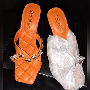 Cape Robbin Orange Quilted Sandals with Studded Accents